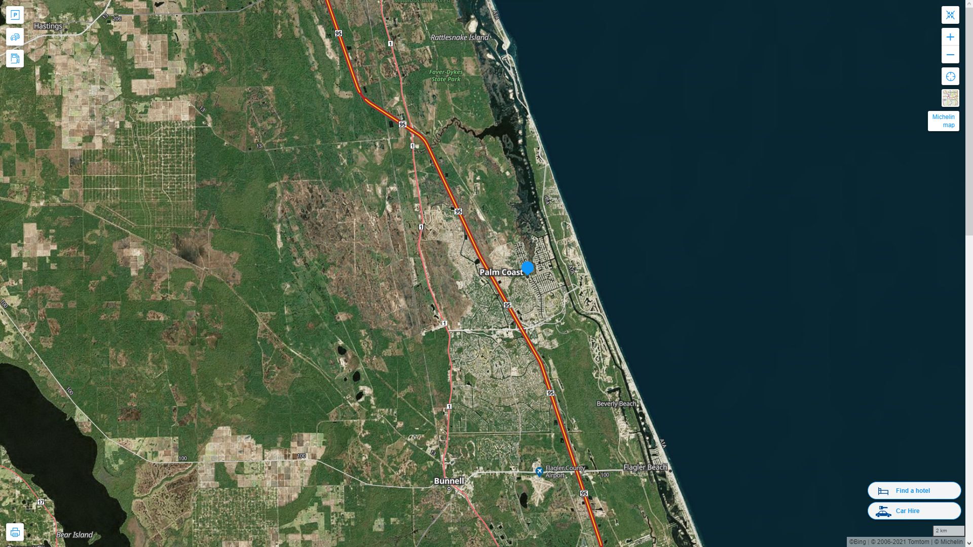 Palm Coast Florida Highway and Road Map with Satellite View